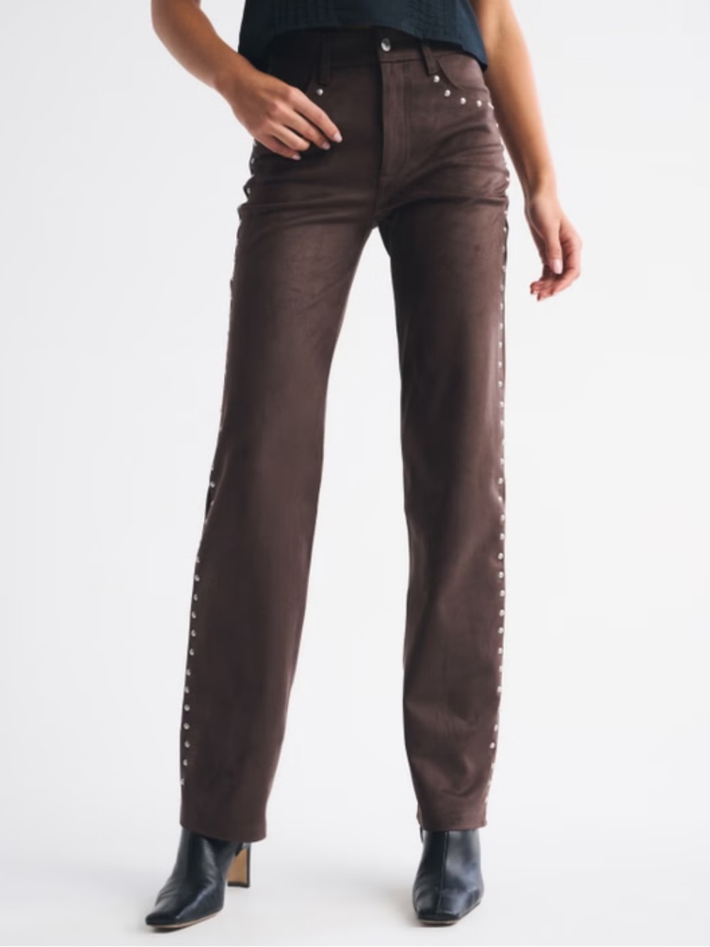 Abercrombie & Fitch Women’s High-Rise Suede Pants— Dark Brown - Picture 5 of 7